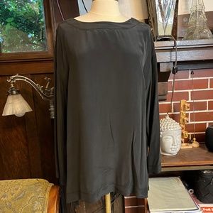 Vintage Black 100% Silk J. Peterman Co Light Weight Long Sleeve Blouse